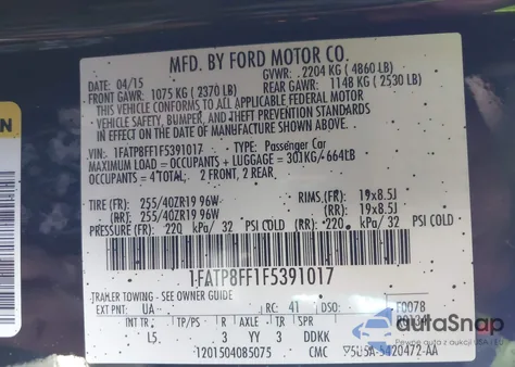 2015 Ford Mustang Gt Premium из США, поврежденный, VIN 1FATP8FF1F5391017